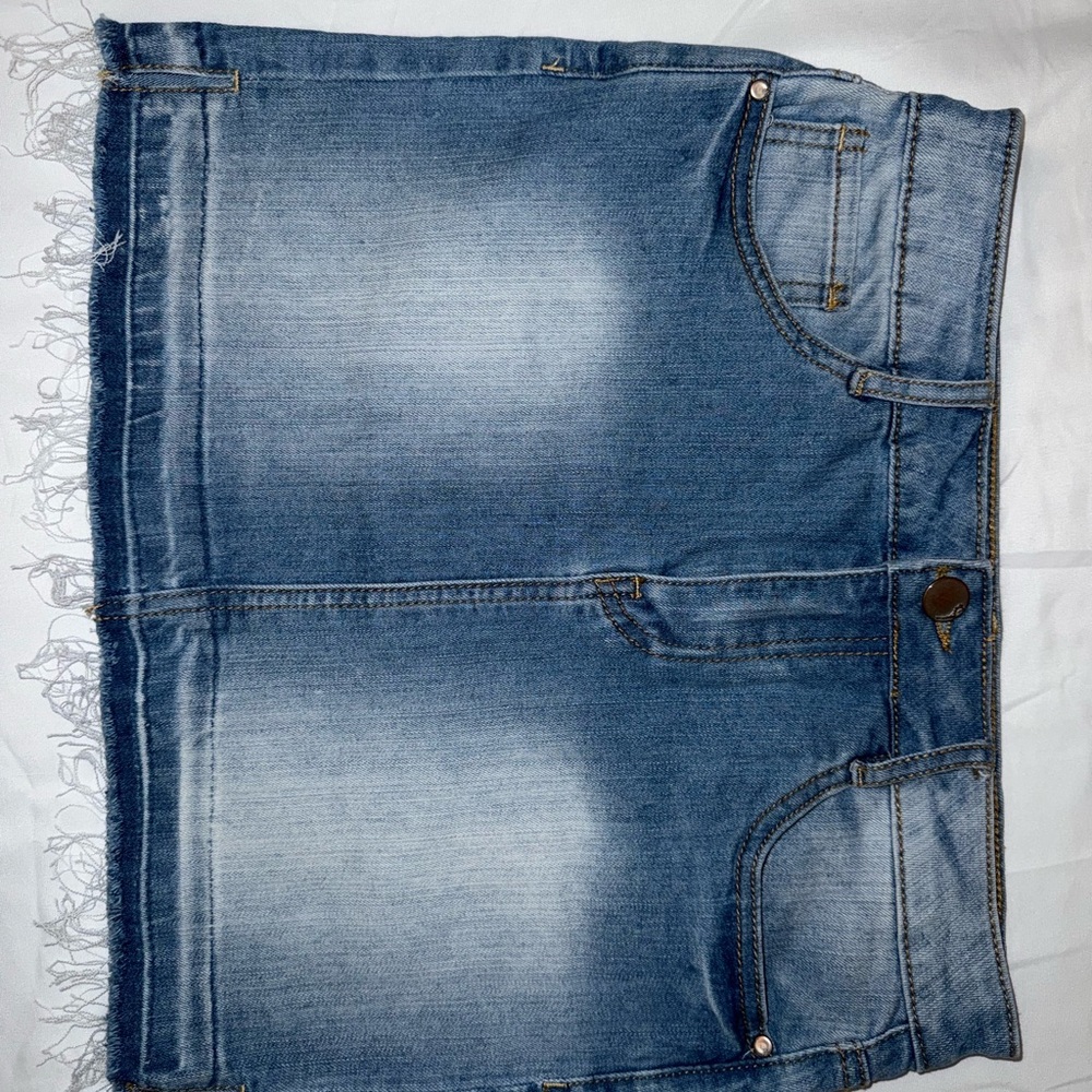 Denim Mini Skirt with Frayed Hem